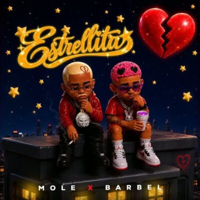 Portada de Estrellita por Mole x Barbel: dos figuras animadas en una azotea bajo estrellas y un corazón roto
